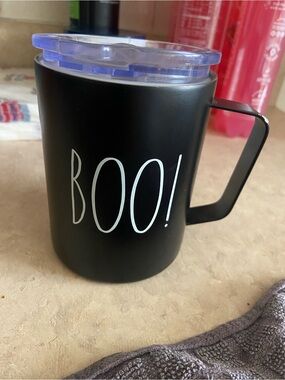 Rae Dunn Black Insulated Mug with Clear Lid - BOO!